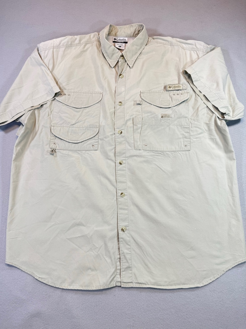 Columbia Men’s Short Sleeve Button-Front PFG Shirt - Light Beige XL